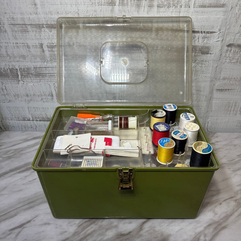 Vintage Wil Hold Wilson Green Sewing Box with Accessories